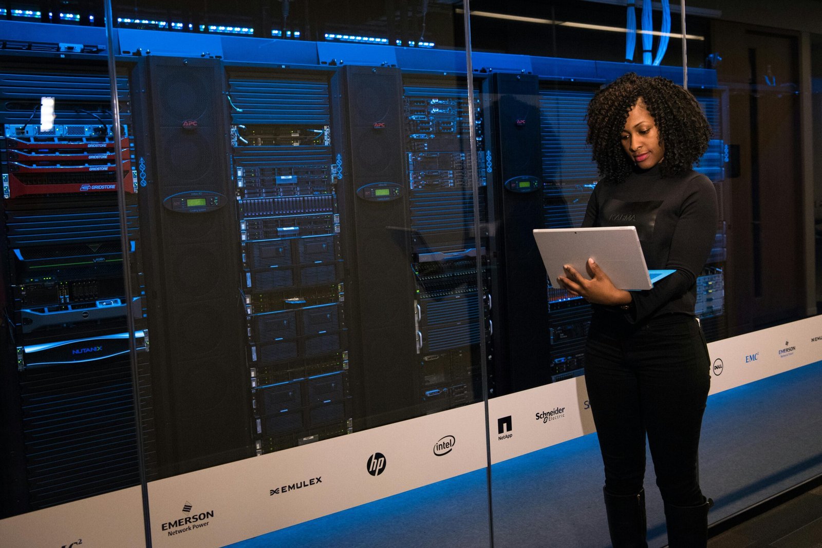 Server room with laptop